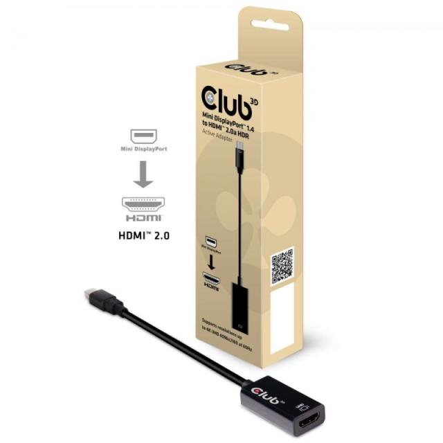 CLUB3D - Mini DisplayPort 1.4 a HDMI 2.0b HDR Adpatador Activo