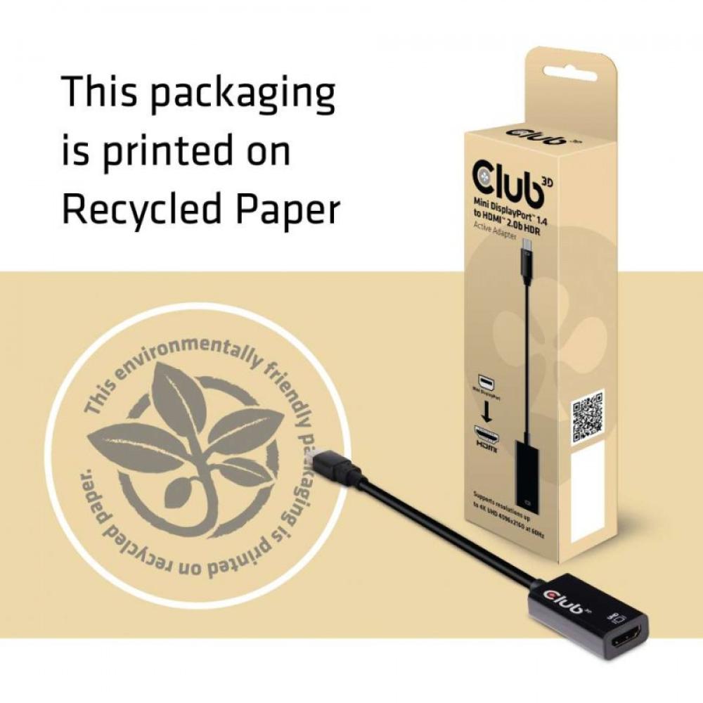 CLUB3D - Mini DisplayPort 1.4 a HDMI 2.0b HDR Adpatador Activo