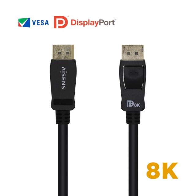 AISENS - Cable Displayport Certificado V1.4 8k@60hz, DP/M-DP/M, Negro, 2.0m