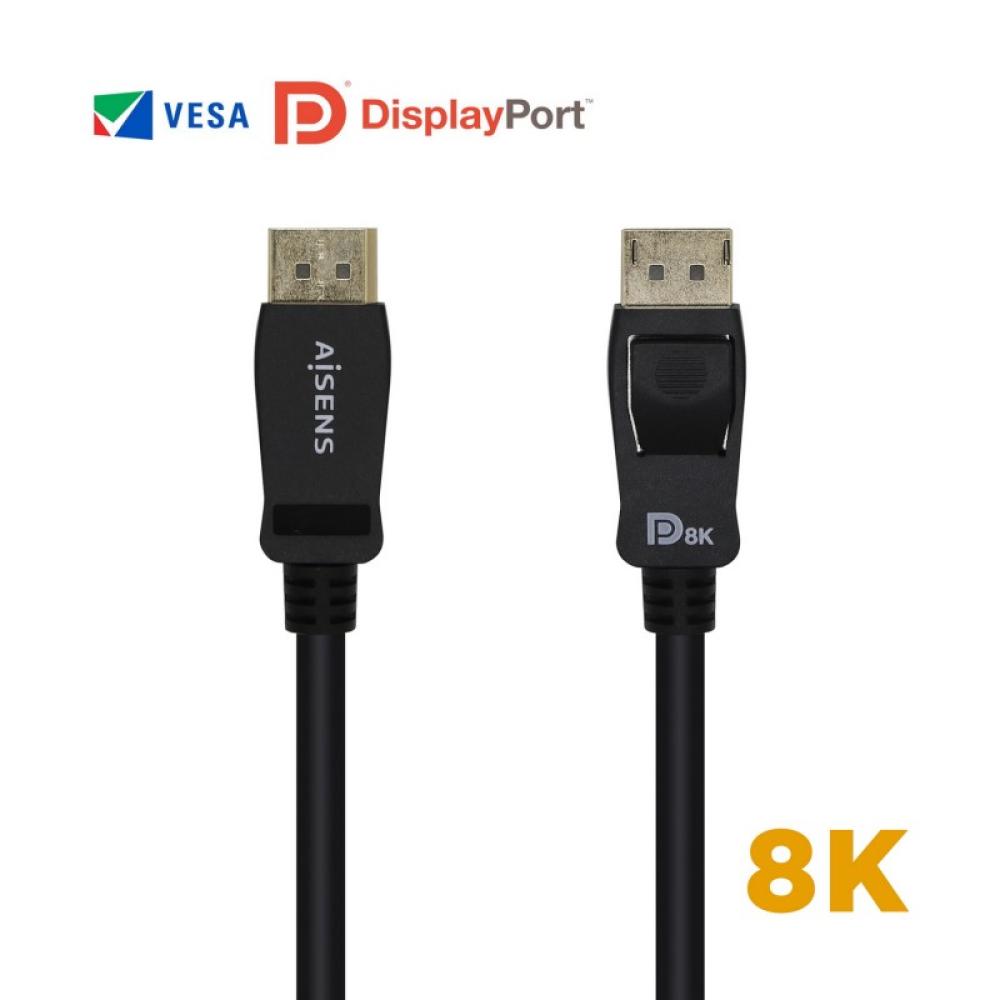 AISENS - Cable Displayport Certificado V1.4 8k@60hz, DP/M-DP/M, Negro, 2.0m
