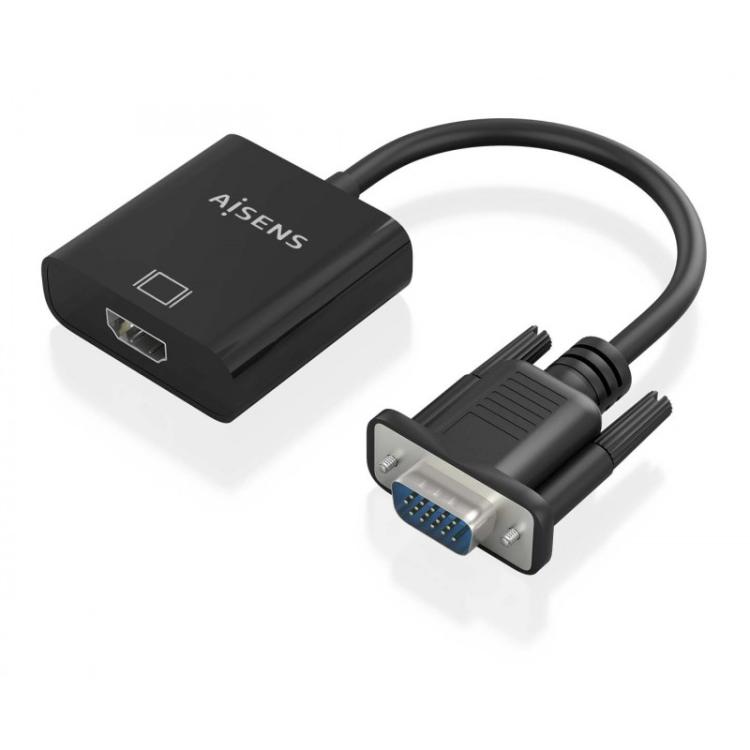 AISENS - Cable conversor SVGA+Audio a HDMI, SVGA/M+Jack 3.5/H+USB MicroB/H-HDMI A/H, Negro, 20cm