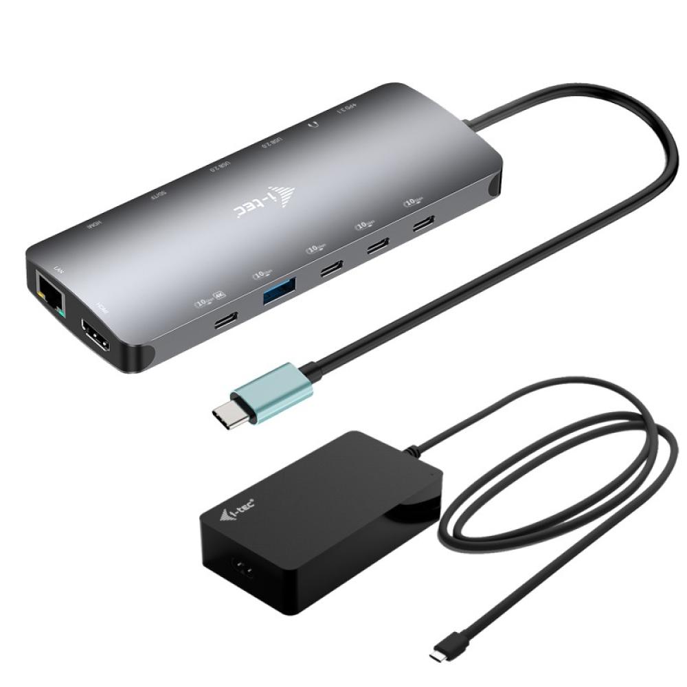 i-tec - Metal USB-C Nano 3x Display Dock, 2x HDMI 1x USB-C video with Power Delivery 140W + Universal Charger 140 W