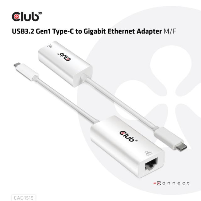 CLUB3D - CAC-1519 cambiador de género para cable USB-C RJ-45 Blanco