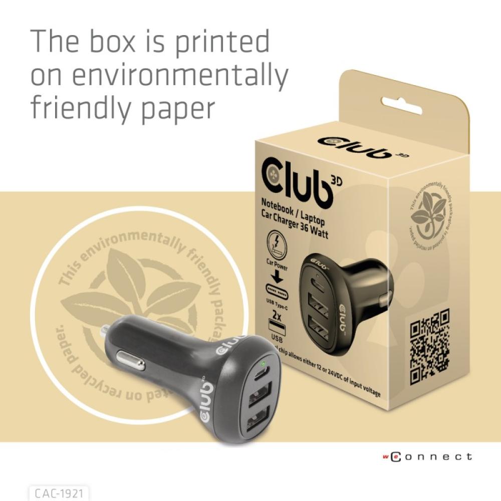 CLUB3D - CAC-1921 cargador de dispositivo móvil Portátil Negro Encendedor de cigarrillos Auto