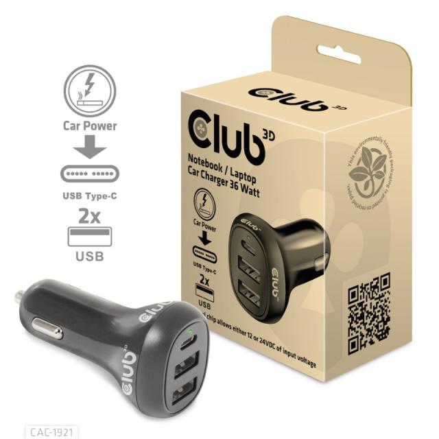 CLUB3D - CAC-1921 cargador de dispositivo móvil Portátil Negro Encendedor de cigarrillos Auto