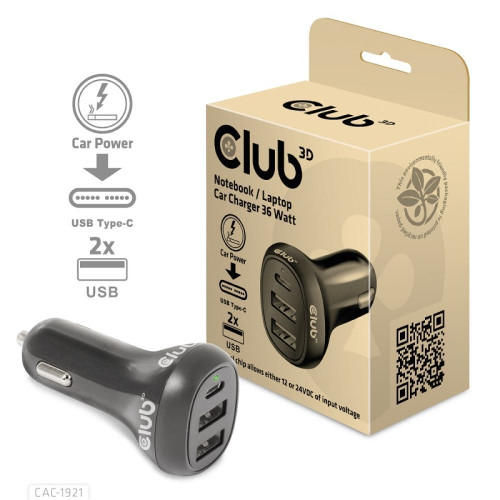 CLUB3D - CAC-1921 cargador de dispositivo móvil Portátil Negro Encendedor de cigarrillos Auto