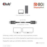 CLUB3D - DisplayPort™ 2.1 Cable certificado VESA DP80 bidireccional 4K240Hz, 8K60Hz u 10K60Hz M/M 1.6m/5.25ft