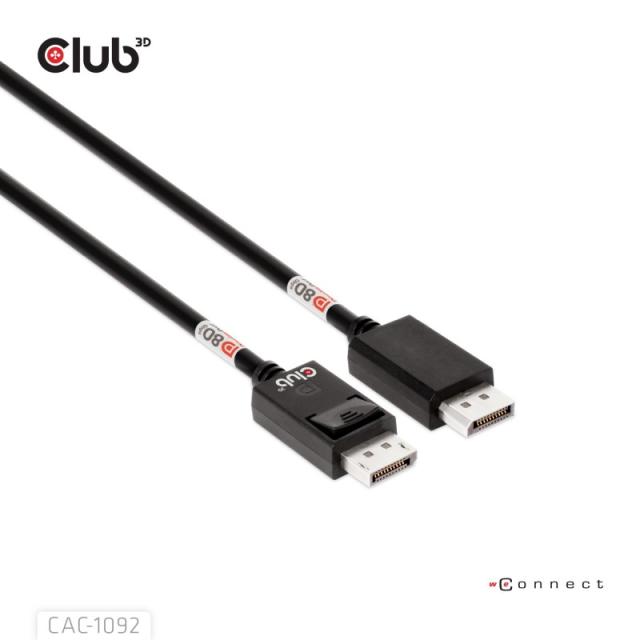 CLUB3D - DisplayPort™ 2.1 Cable certificado VESA DP80 bidireccional 4K240Hz, 8K60Hz u 10K60Hz M/M 1.6m/5.25ft