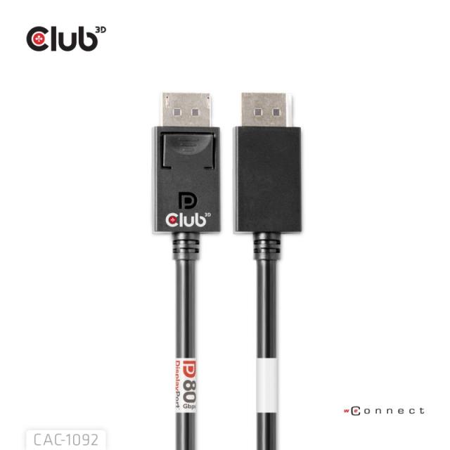 CLUB3D - DisplayPort™ 2.1 Cable certificado VESA DP80 bidireccional 4K240Hz, 8K60Hz u 10K60Hz M/M 1.6m/5.25ft