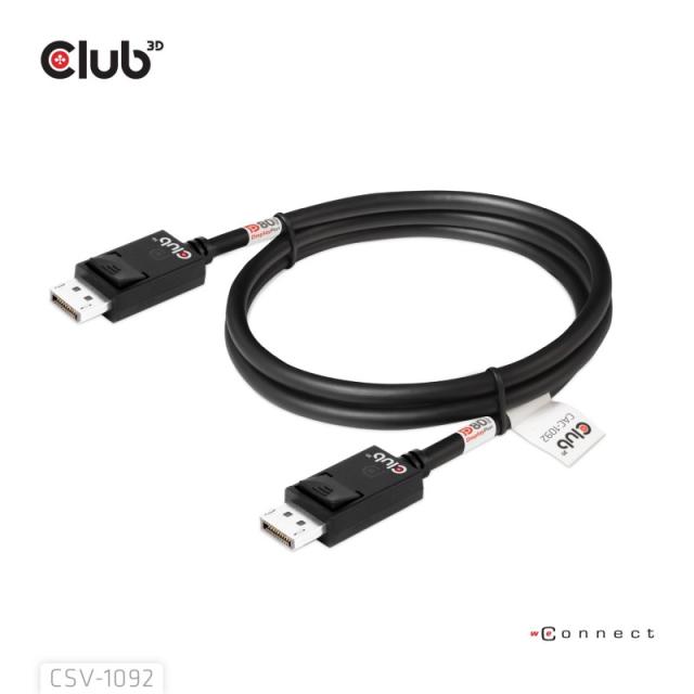 CLUB3D - DisplayPort™ 2.1 Cable certificado VESA DP80 bidireccional 4K240Hz, 8K60Hz u 10K60Hz M/M 1.6m/5.25ft