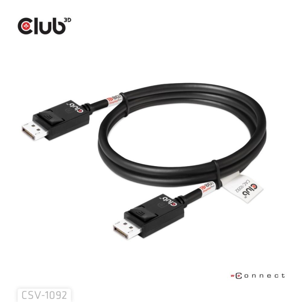 CLUB3D - DisplayPort™ 2.1 Cable certificado VESA DP80 bidireccional 4K240Hz, 8K60Hz u 10K60Hz M/M 1.6m/5.25ft