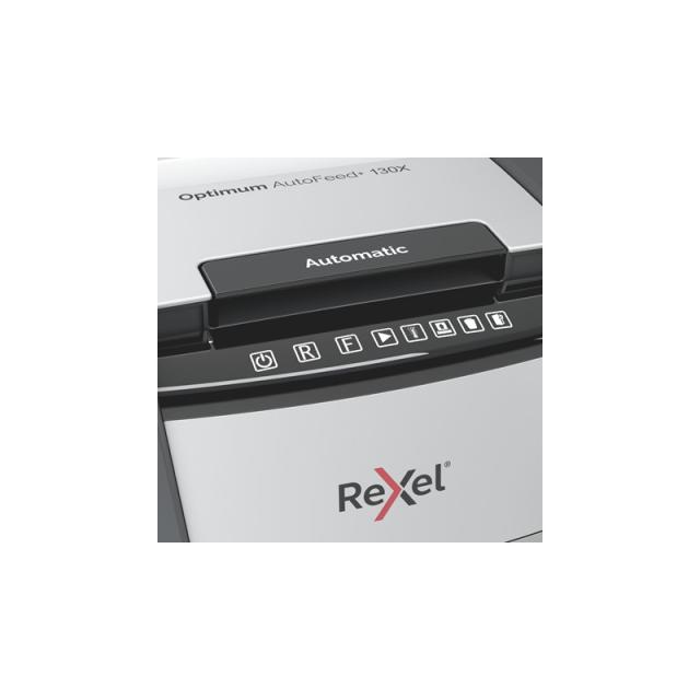 Rexel - Optimum AutoFeed+ 130X triturador de papel Corte cruzado 55 dB 22 cm Negro, Plata