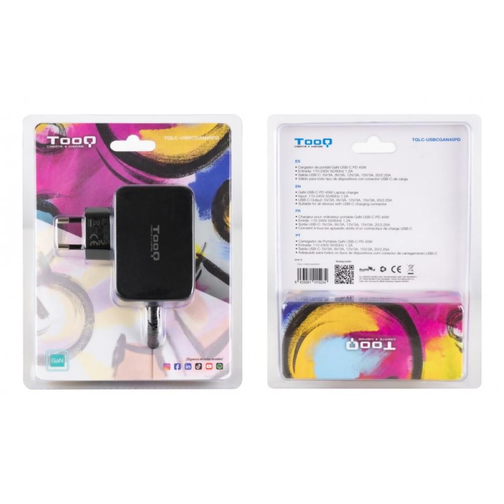 TooQ - Cargador de portátil GAN USB-C PD 45W, Negro - TQLC-USBCGAN45PD