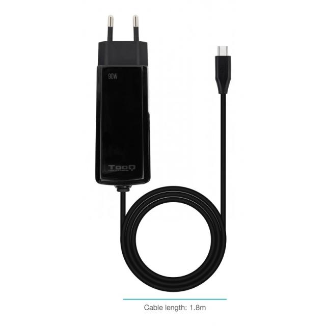 TooQ - Cargador de portátil GAN USB-C PD 90W, Negro
