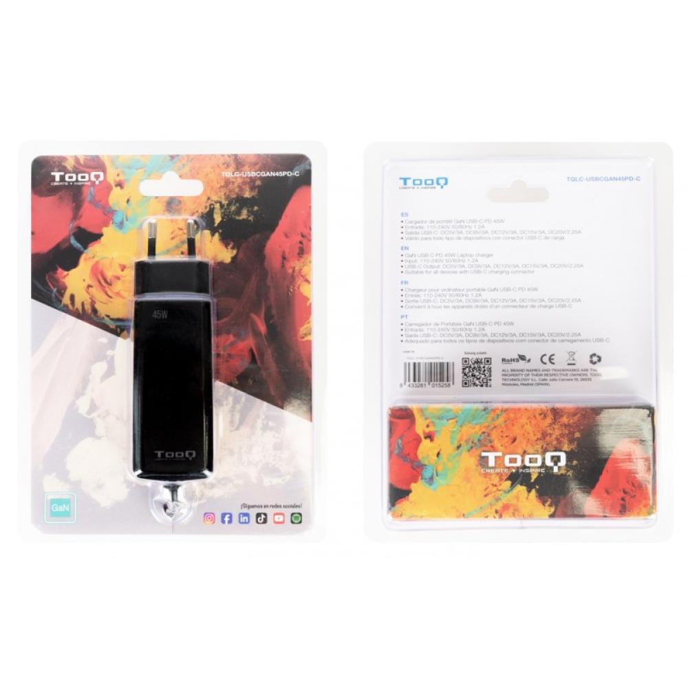 TooQ - Cargador de portátil GAN USB-C PD 45W, Negro - TQLC-USBCGAN45PD-C
