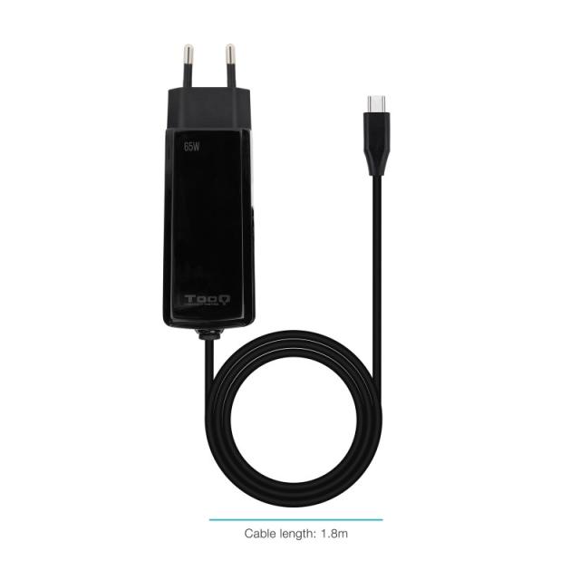TooQ - Cargador de portátil GAN USB-C PD 45W, Negro - TQLC-USBCGAN65PD-C