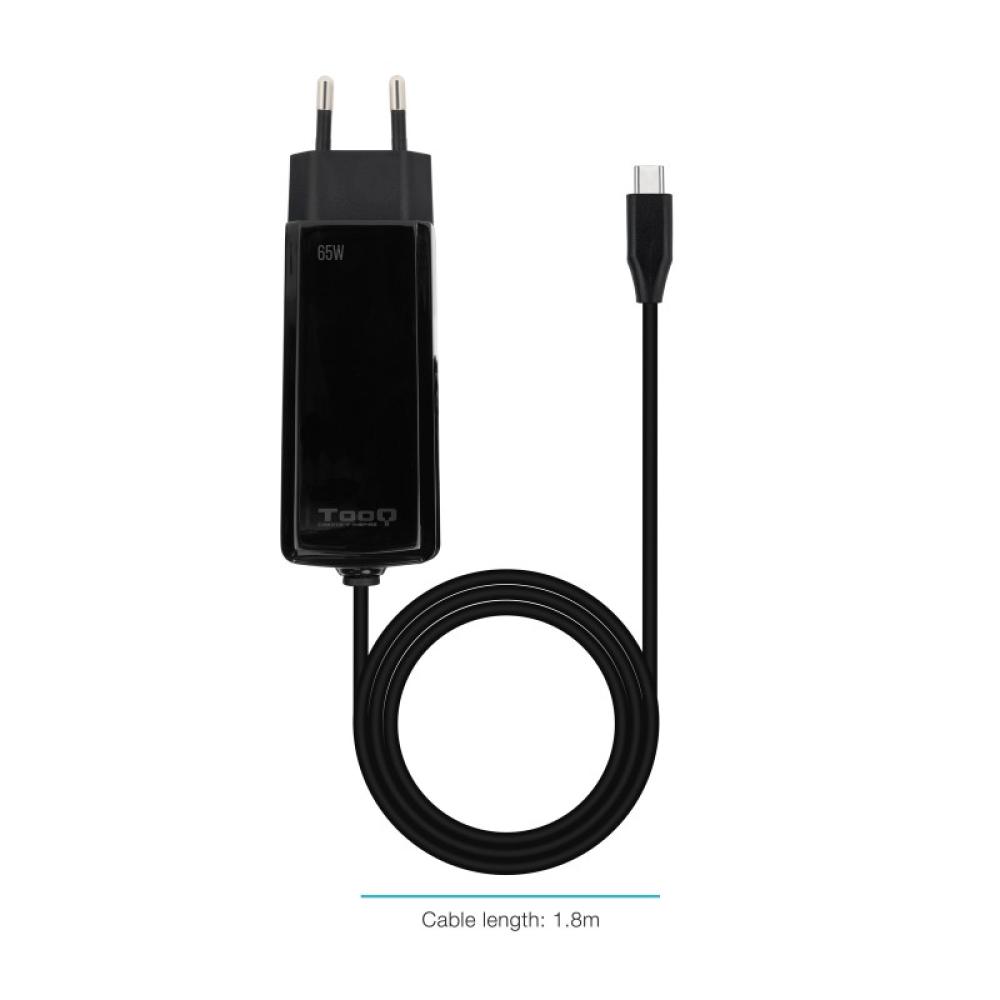 TooQ - Cargador de portátil GAN USB-C PD 45W, Negro - TQLC-USBCGAN65PD-C