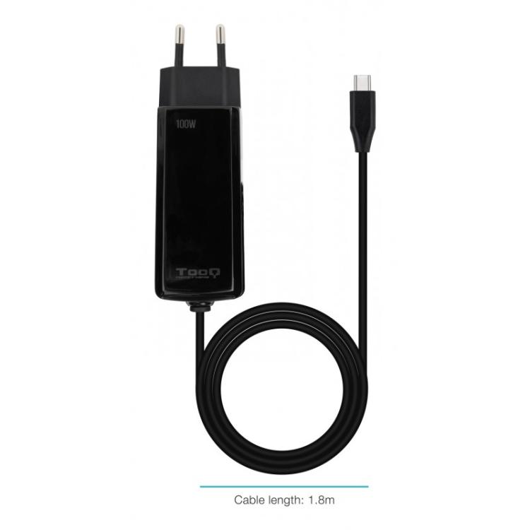 TooQ - Cargador de portátil GAN USB-C PD 100W, Negro - TQLC-USBCGAN100PD-C