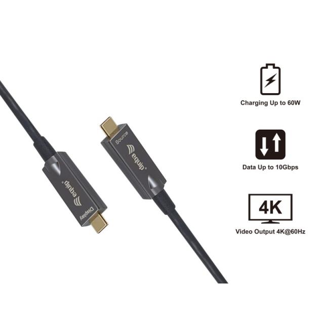 Equip - 119461 Cable óptico activo USB-C a C, M/M, 5,0m, PD 60W, 4K/60Hz, 10Gbps, Vídeo+Datos+PD