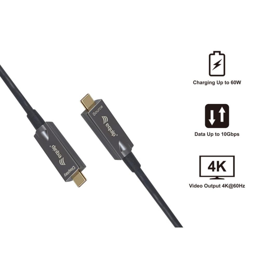 Equip - 119461 Cable óptico activo USB-C a C, M/M, 5,0m, PD 60W, 4K/60Hz, 10Gbps, Vídeo+Datos+PD