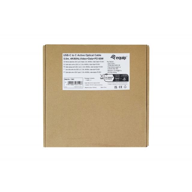 Equip - 119461 Cable óptico activo USB-C a C, M/M, 5,0m, PD 60W, 4K/60Hz, 10Gbps, Vídeo+Datos+PD