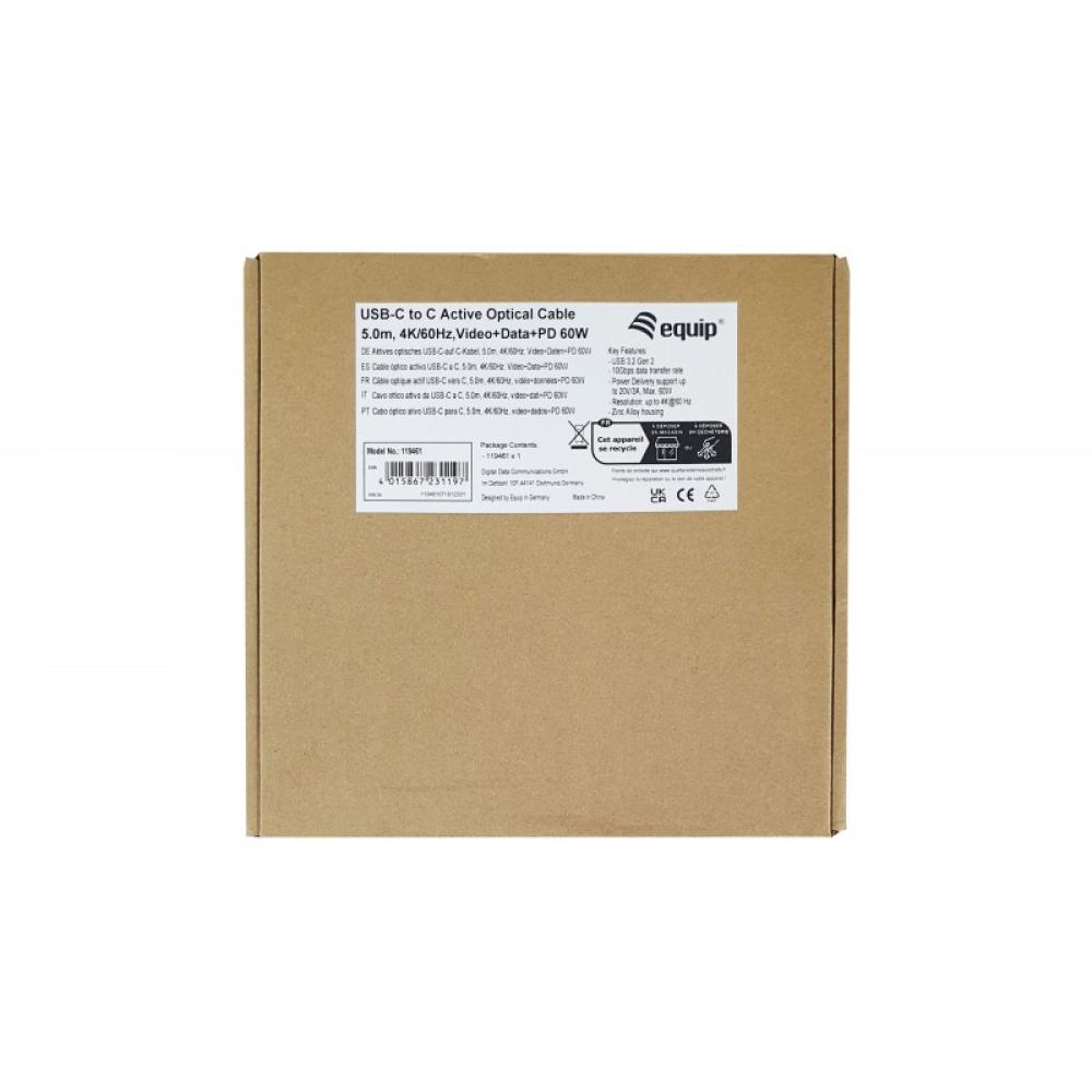 Equip - 119461 Cable óptico activo USB-C a C, M/M, 5,0m, PD 60W, 4K/60Hz, 10Gbps, Vídeo+Datos+PD