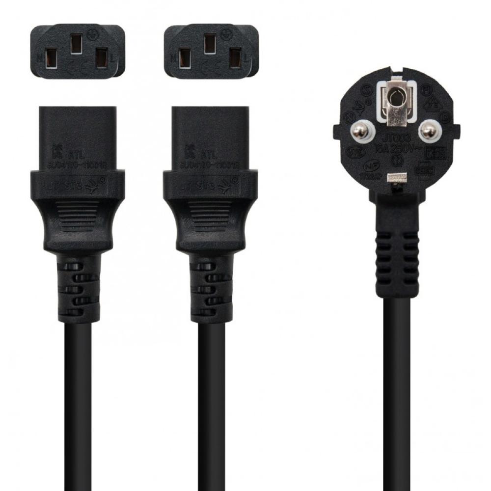 Nanocable - Cable de Alimentación CEE7/M a 2xC13/H, Negro, 3 m