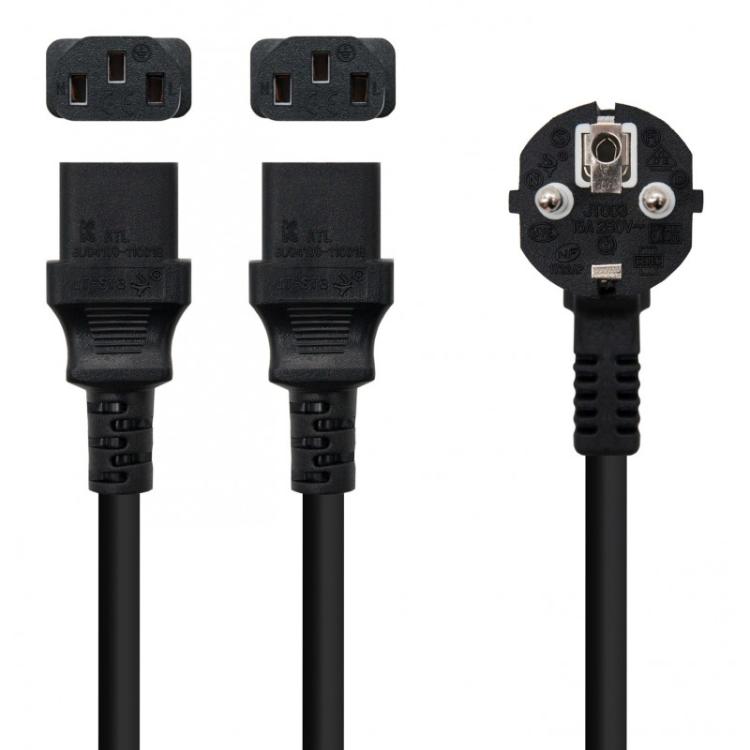 Nanocable - Cable de Alimentación CEE7/M a 2xC13/H, Negro, 3 m