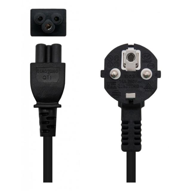 Nanocable - Cable de Alimentación Trébol, CEE7 acodado/M-C5/H, Negro, 3 m