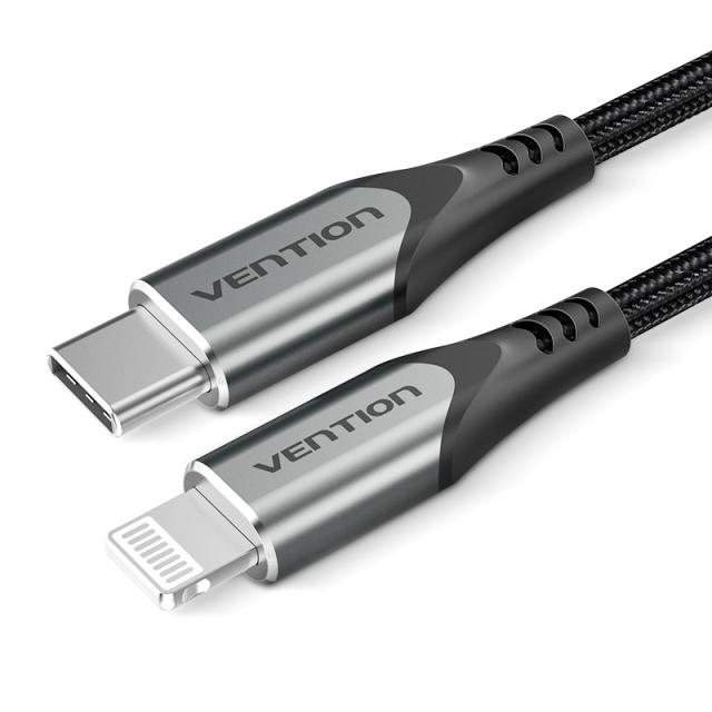Vention - Cable USB 2.0 Tipo-C Lightning TACHF/ USB Tipo-C Macho - Lightning Macho/ 1m/ Gris