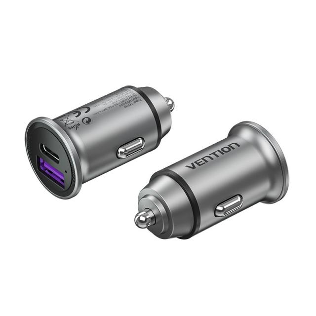 Vention - Cargador de Coche FFBH0/ 1xUSB-Tipo C/ 1xUSB/ 20W