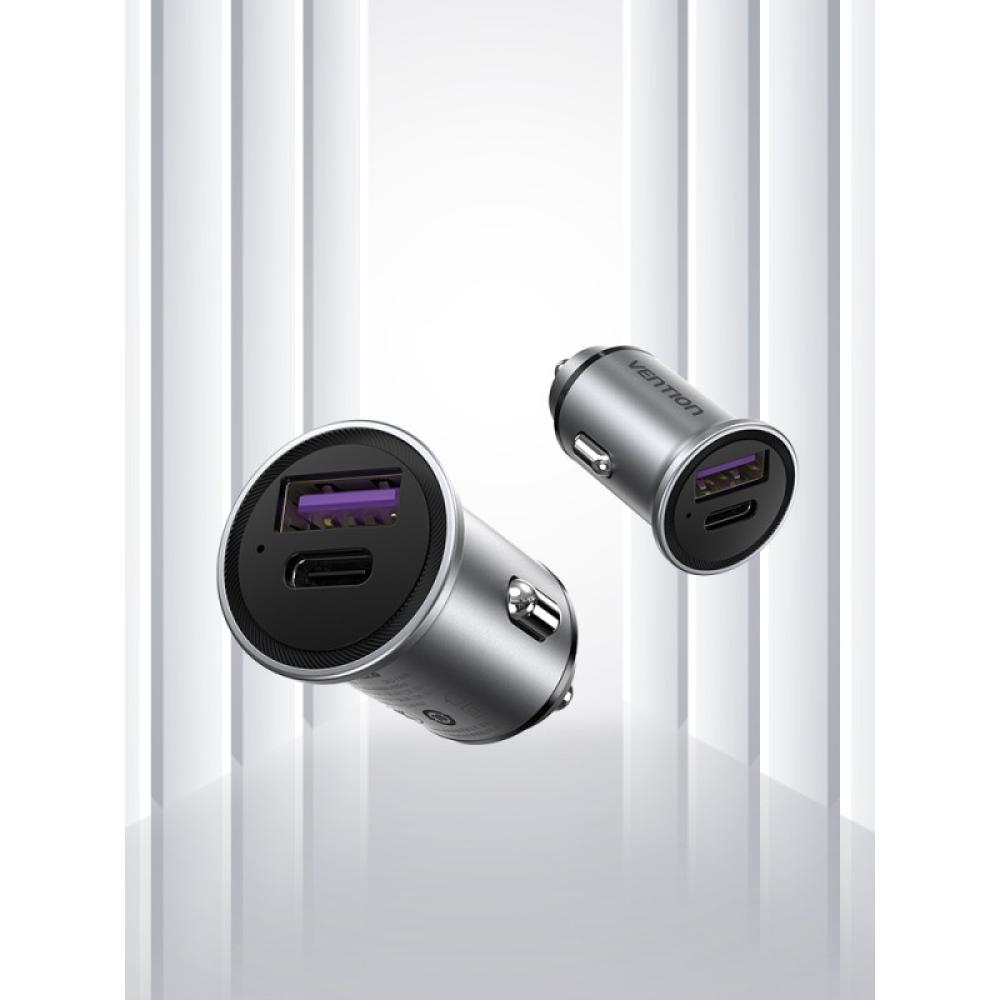 Vention - Cargador de Coche FFFH0/ 1xUSB-Tipo C/ 1xUSB/ 30W