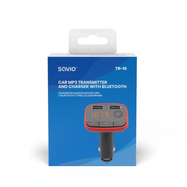 Savio - TR-10 transmisor FM 87 - 108 MHz Bluetooth/USB Negro, Rojo