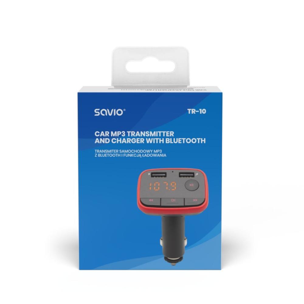 Savio - TR-10 transmisor FM 87 - 108 MHz Bluetooth/USB Negro, Rojo