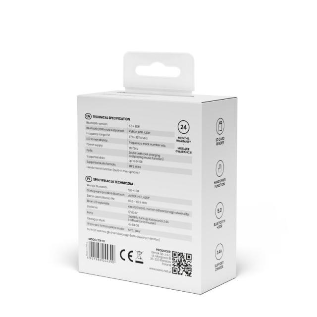 Savio - TR-10 transmisor FM 87 - 108 MHz Bluetooth/USB Negro, Rojo