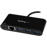 StarTech.com - Adaptador Multipuertos USB-C de Red Ethernet con Hub de 3 Puertos USB 3.0 y Entrega de Potencia