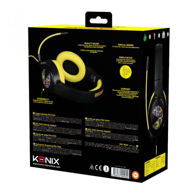 Konix - PacMan Auriculares Alámbrico Diadema Juego USB tipo A Negro, Amarillo