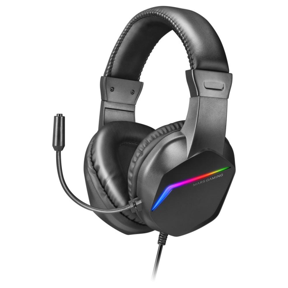 Mars Gaming - MH122 Negro, Cascos Gaming FRGB Over Ear con Micrófono, Sonido HiFi, Cancelación de Sonido, Ultraligeros, PS4 PS5