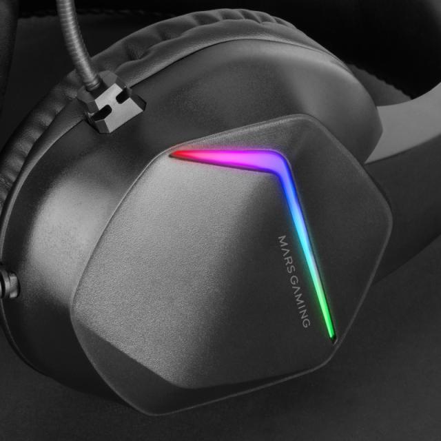 Mars Gaming - MH122 Negro, Cascos Gaming FRGB Over Ear con Micrófono, Sonido HiFi, Cancelación de Sonido, Ultraligeros, PS4 PS5