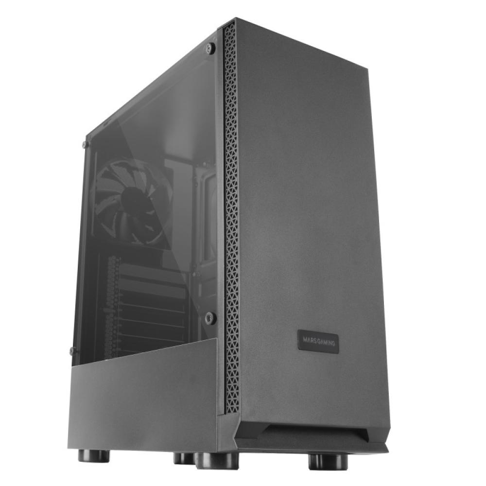 Mars Gaming - MCN2, Caja PC Gaming ATX, Ventana Lateral Completa, Rejilla Delantera, Diseño Cámara Dual, Ventilador Trasero 12cm