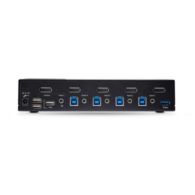 StarTech.com - Switch Conmutador KVM DisplayPort de 4 Puertos - 8K60/4K144 - para Un Monitor - DP 1.4 - 2x USB 3.0 - 4x USB 2.0