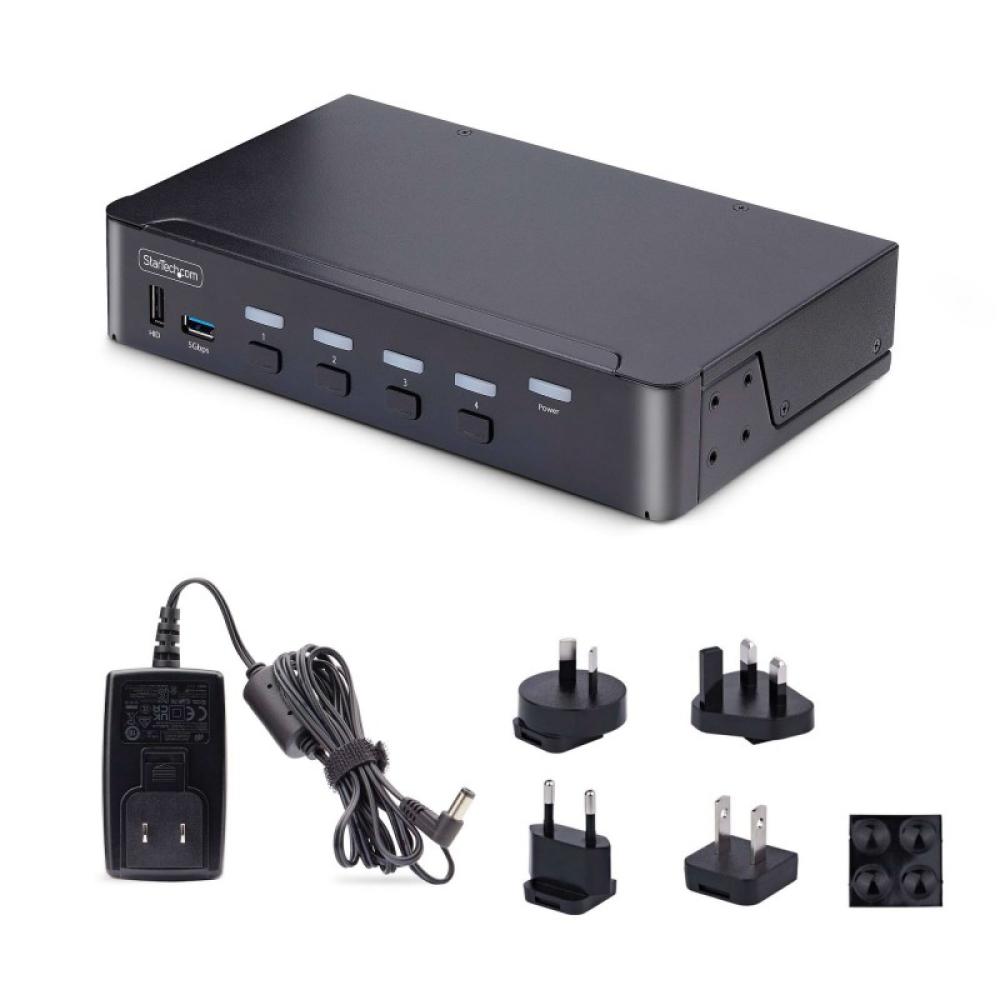 StarTech.com - Switch Conmutador KVM DisplayPort de 4 Puertos - 8K60/4K144 - para Un Monitor - DP 1.4 - 2x USB 3.0 - 4x USB 2.0