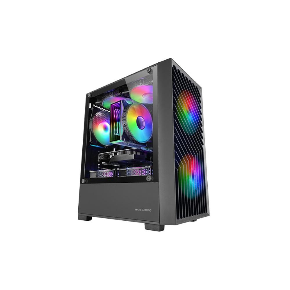 Mars Gaming - MC- VORTEX, Caja Gaming MicroATX, Frontal Mesh Geométrico, Ventana Lateral Cristal Templado, 3x Ventila - MCVORTEX