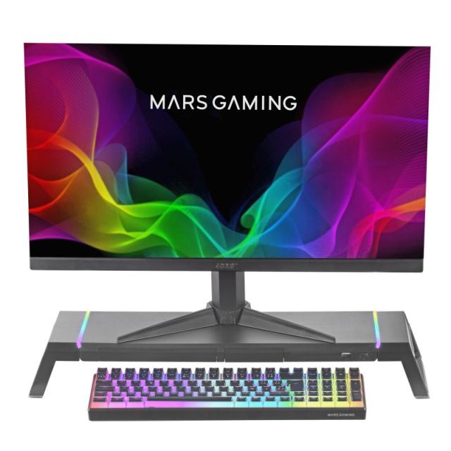 Mars Gaming - MGS-ONE Negro, Soporte Monitor RGB Chroma, Tamaño Ajustable, Soporte Smartphone y Tablet, USB Frontal 2.0