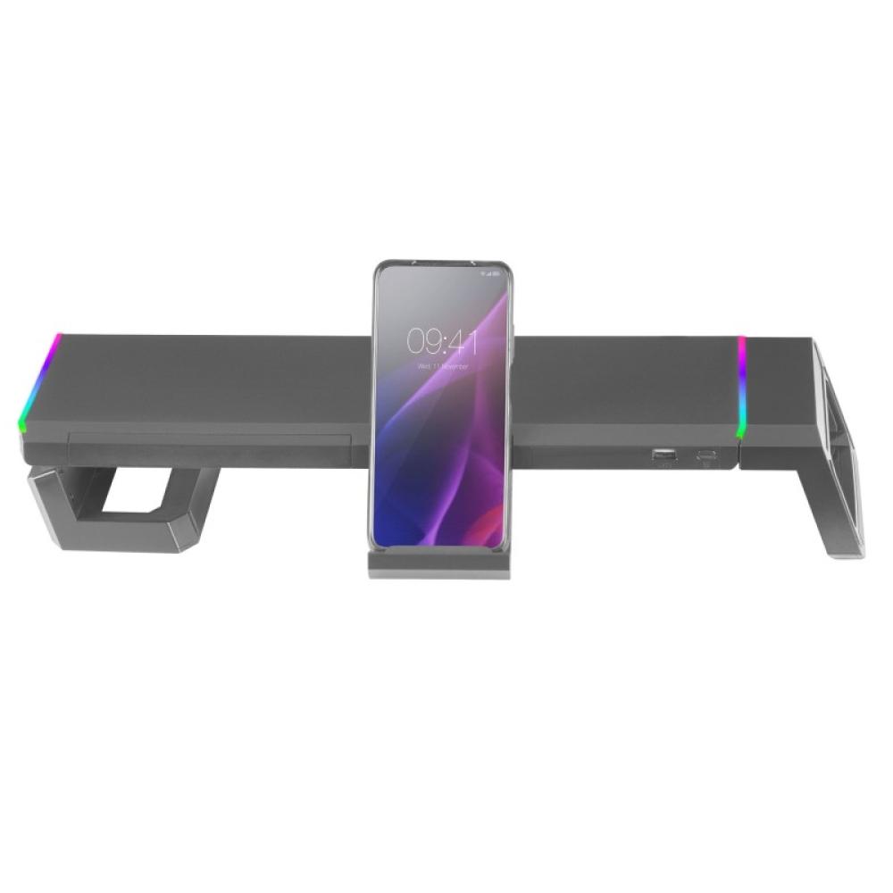 Mars Gaming - MGS-ONE Negro, Soporte Monitor RGB Chroma, Tamaño Ajustable, Soporte Smartphone y Tablet, USB Frontal 2.0