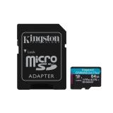 Kingston Technology - Tarjeta microSDXC Canvas Go Plus Gen4 de 64 GB, 200 MB/s, A2 U3 V30 y adaptador