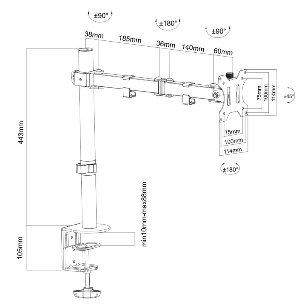 Ewent - EW1510 soporte para monitor 68,6 cm (27") Negro Escritorio