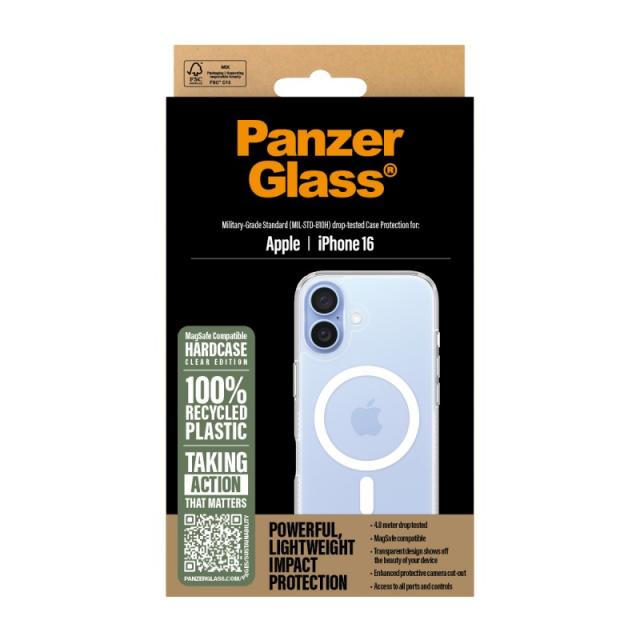 PanzerGlass - HardCase Transparent w. White MagSafe iPhone 16 funda para teléfono móvil Transparente