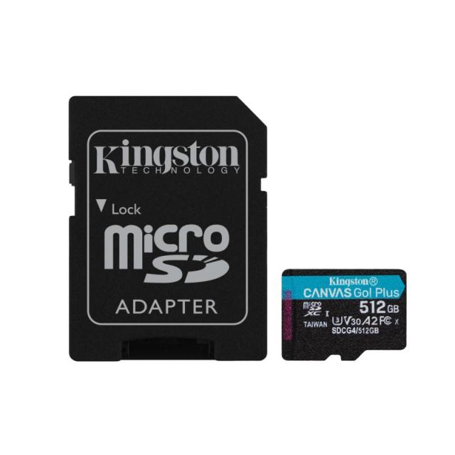 Kingston Technology - Tarjeta microSDXC Canvas Go Plus Gen4 de 512 GB, 200 MB/s, A2 U3 V30 y adaptador