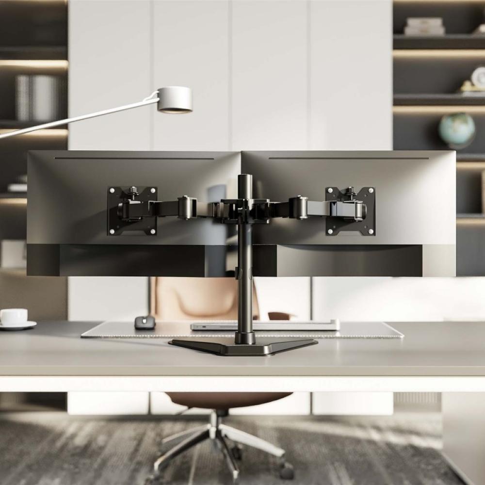 AISENS - Soporte de Mesa Con Peana Eco Giratorio e Inclinable para Monitor/TV 20kg (3 Pivotes, 2 Brazos) de 17"-35", Negro